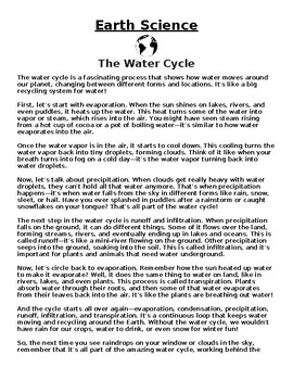 Preview of The Water Cycle Article & Questions (Word Document)
