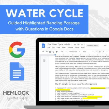 Preview of The Water Cycle - Guided Reading with Questions in Docs | REMOTE LEARNING