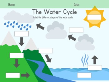 Preview of The Water Cycle, Labeling, Sequencing, Science, Evaporation, Condensation