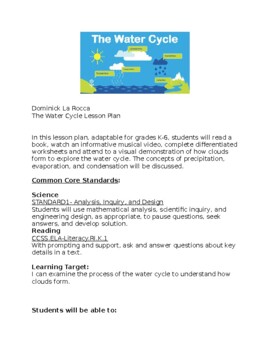 Preview of The Water Cycle Lesson Plan for Autistic Population