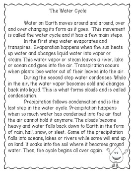 The Water Cycle Reading Comprehension by Lynnspirations | TpT