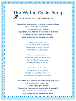 The Water Cycle Song And Activity Sheet Multiple Versions Tpt