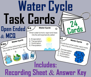 Preview of Water Cycle Task Cards Activity: Precipitation, Condensation, Evaporation, etc.