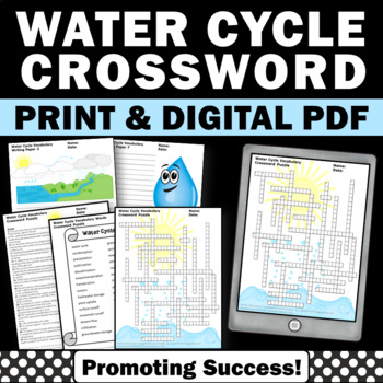 Preview of The Water Cycle Diagram Worksheet Crossword Activity Packet Vocabulary Writing