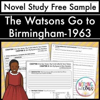 Preview of The Watsons Go to Birmingham 1963 Novel Study FREE Sample