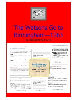 Preview of The Watsons Go to Birmingham Complete Literature and Grammar Unit