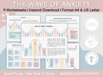 Preview of The Wave of Anxiety Worksheets, Anxiety Triggers, School Counsellor,