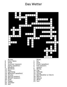 Preview of The Weather (das Wetter) German Crossword Puzzle with Answer Sheet