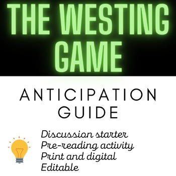 Preview of The Westing Game ANTICIPATION GUIDE (Pre-Reading Activity)
