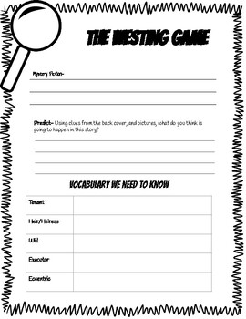 The Westing Game Pre-Read Worksheet by Interventions to go | TpT