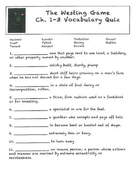 Preview of The Westing Game Vocabulary Activities, Quizzes and Answer Keys