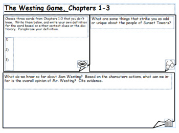Preview of The Westing Game by Ellen Raskin, Study Guide for Chapters 1-9