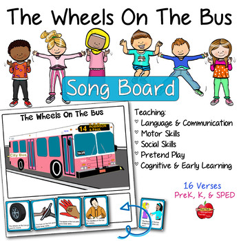 Preview of The Wheels On The Bus Song Board, Visual Supports for 16 Verses, EDITABLE