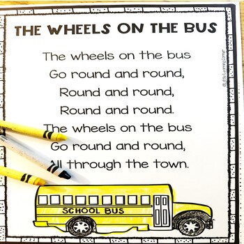 Preview of The Wheels on the Bus Nursery Rhyme Poetry Notebook Black and White