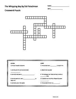 The Whipping Boy Crossword Puzzle by Kathy D Teachers Pay Teachers