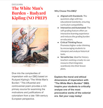 Preview of The White Man's Burden - Rudyard Kipling DBQ NO PREP/SELF GRADING WORLD, APEURO