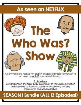 Preview of The Who Was? Show Season 1 Worksheets & VIRTUAL Files (ALL 13 EPISODES)