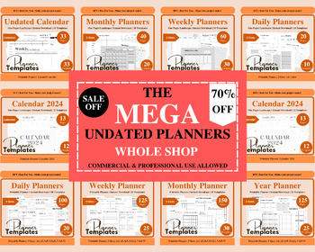 Preview of The Whole Shop Bundle Undated Planners: Daily, Weekly, Monthly, Yearly, Calendar