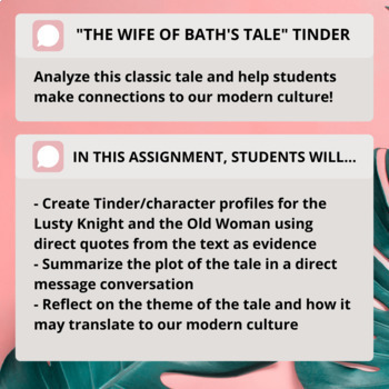 Preview of The Wife of Bath's Tale Tinder Digital GOOGLE Worksheet! *Canterbury Tales* 