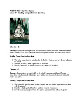 Preview of The Wild Robot - Chapter Questions (reading comprehension) with Parent letter!