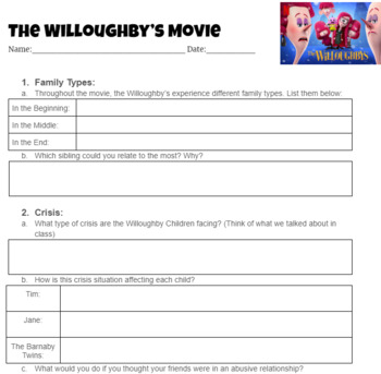 Preview of The Willoughby's Movie Questions 