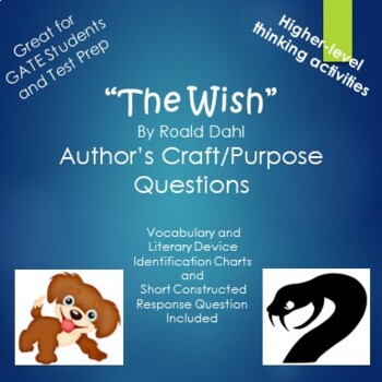Preview of The Wish by Roald Dahl Author's Purpose Questions and Activities