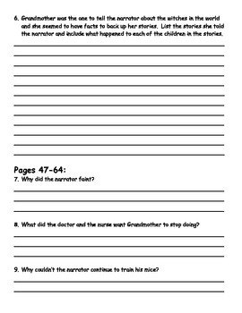 The Witches by Roald Dahl Comprehension Packet by Cookie's Corner