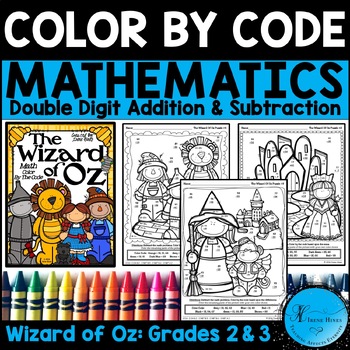 Preview of Math Color By Number Code Addition and Subtraction 3rd & 4th Grade Wizard Of Oz