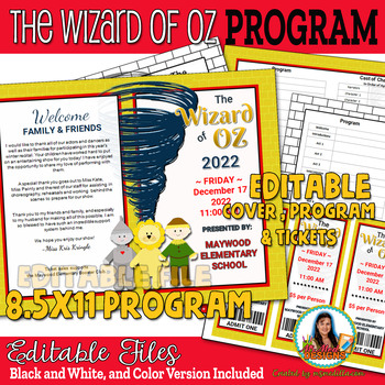 Preview of The Wizard of Oz Program Template - Editable Christmas Event Tickets