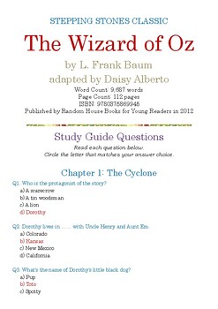 Preview of The Wizard of Oz (Stepping Stones) by L. Frank Baum; Multiple-Choice Quiz w/Ans