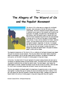 Preview of The Wizard of Oz and the Populist Movement Allegory Worksheet