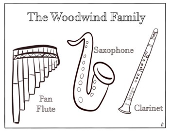 en progreso compensación vela The Woodwind Family Coloring Sheet | Music | Pan Flute, Saxophone, Clarinet