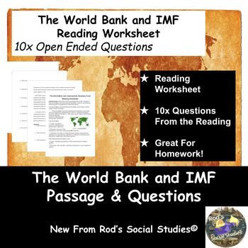 Preview of The World Bank and IMF Reading Worksheet w/Answer Key **Editable**