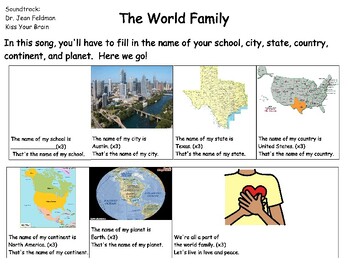 Preview of The World Family - Austin, TX Editable Songboard - Dr. Jean
