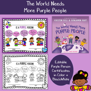 Preview of The World Needs More Purple People - Student Certificate + Coloring Sheet