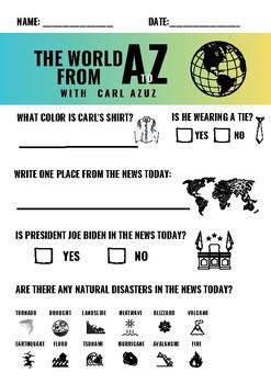Preview of The World from A to Z with Carl Azuz Adapted Worksheets