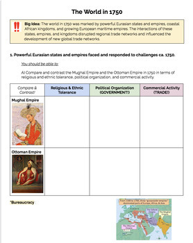 Preview of The World in 1750 CE: Global History Regents Unit Review Sheet + Answer Key