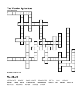 The World of Agriculture Crossword by Kevin Sparenberg TpT