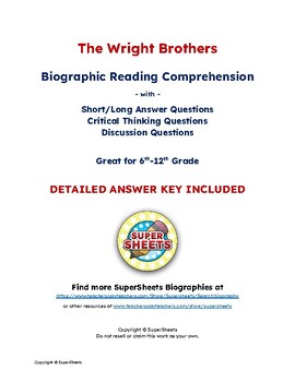 Preview of The Wright Brothers Biography: Reading Comprehension & Questions w/ Answer Key