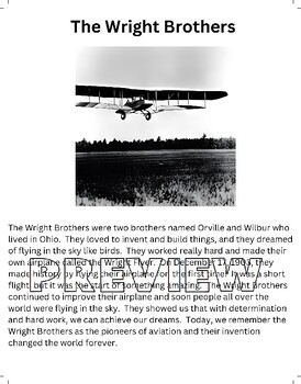 Preview of The Wright Brothers Easy Reading Passage