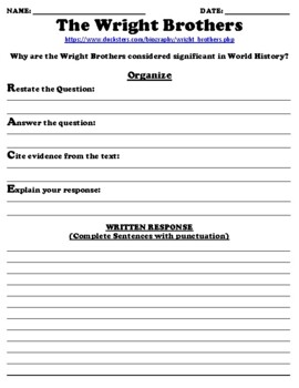 Preview of The Wright Brothers R.A.C.E Online Writing Assignment W/Article (PDF)