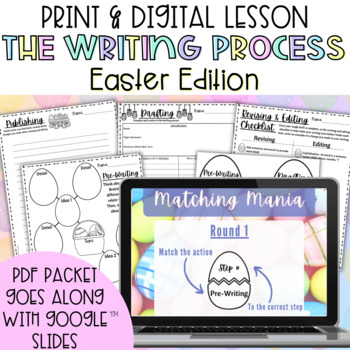Preview of The Writing Process Lesson - Google Slides™, PDF, Easel - Easter/Spring Themed