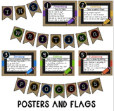 The Writing Process Posters and Flags- Burlap Themed