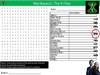 The X Files TV Series Wordsearch Puzzle Sheet Keywords Horror Myths Legends