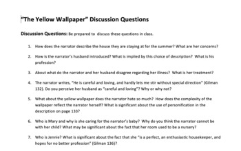 Solved The Yellow Wallpaper Discussion Questions 1  Cheggcom