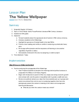 Preview of The Yellow Wallpaper Lesson Plan
