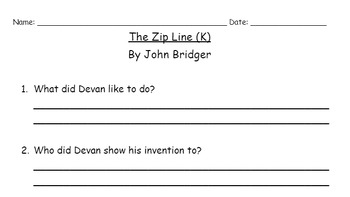 Preview of The Zip Line (K) Reading Comprehension