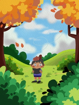 Preview of The boy stood in the middle of the forest and green field.