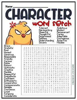 Preview of The character traits fun activities | Word Search Puzzle