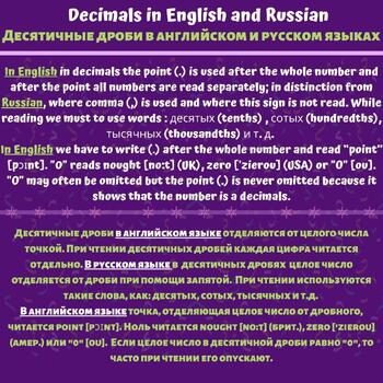 Preview of The decimal point in Decimals in English and Russian languages